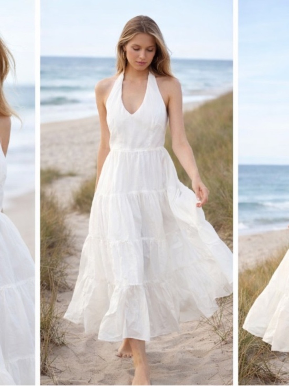 White House black market WHBM Cotton Silk Tiered Belted Halter Dress new 2